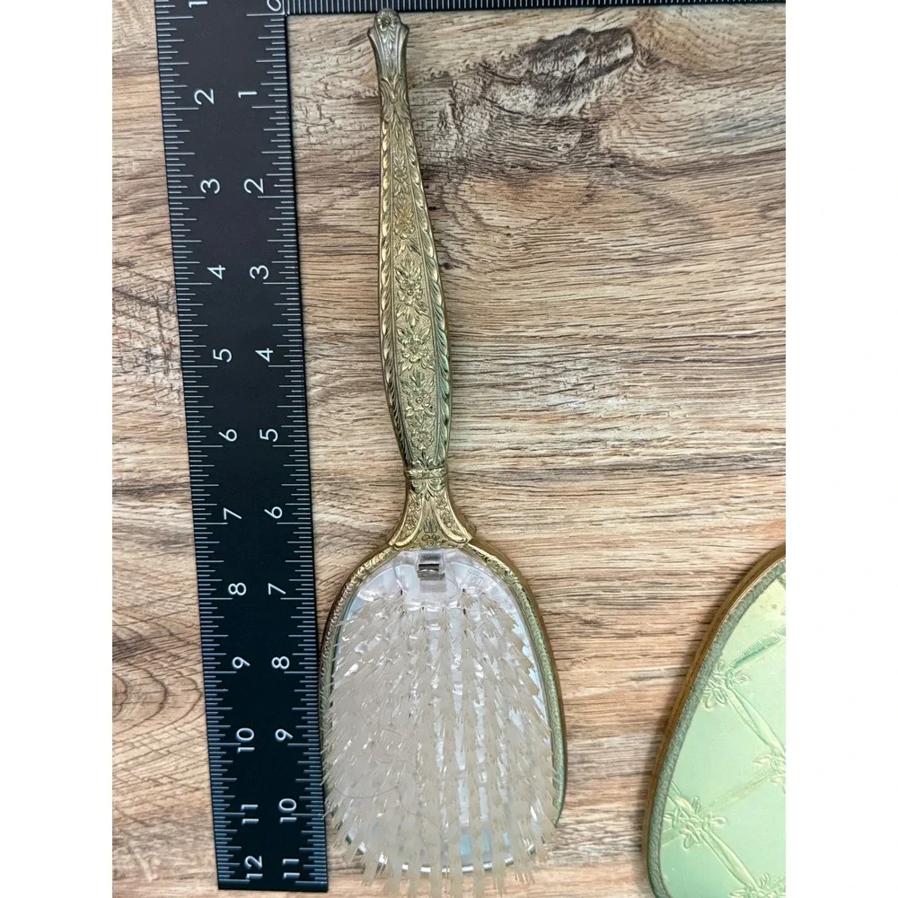 Vintage 1950s Gold Vanity Hand Mirror & Hairbrush Set Coquette Princess Core